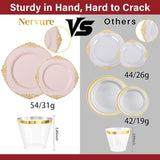 Nervure 175PCS Pink Plastic Plates - Disposable Pink Gold Party