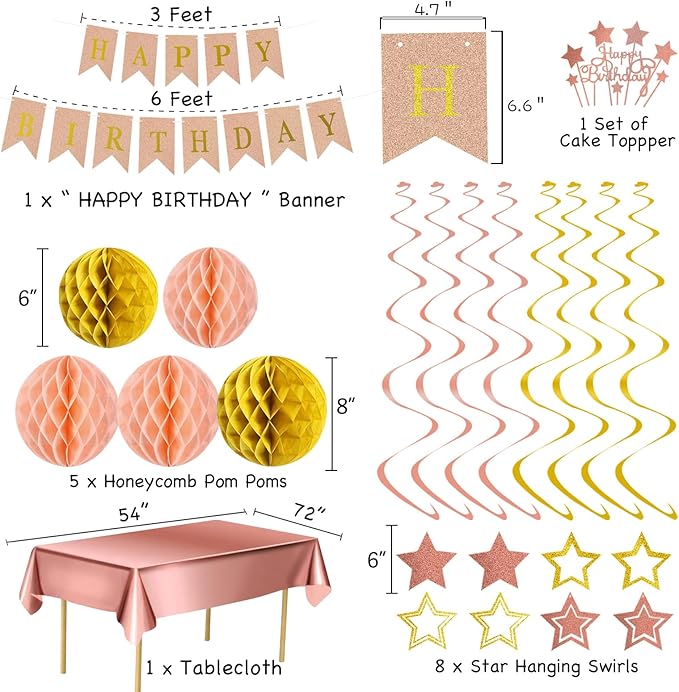 Rose Gold Birthday Party Decorations Supplies Happy Birthday Banner