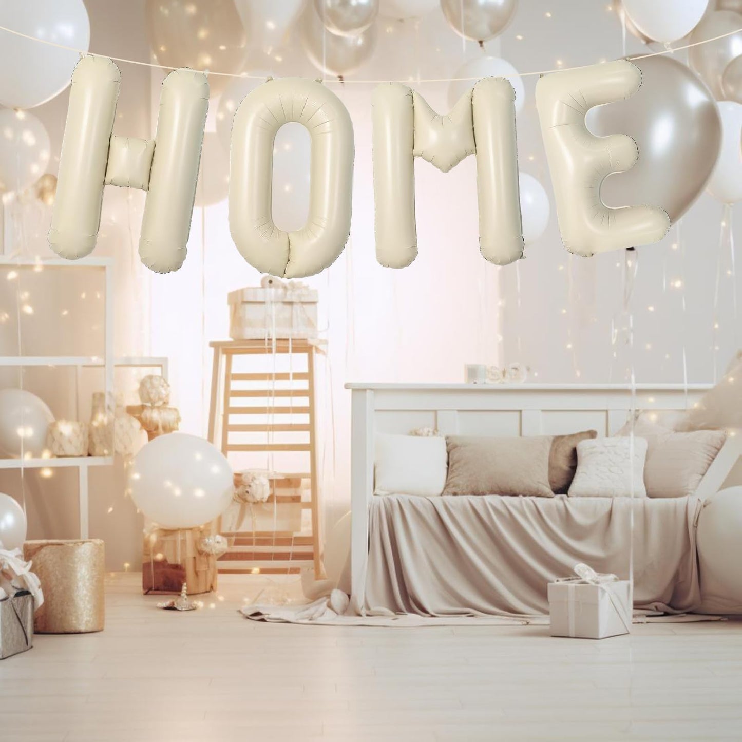 40 Inch Cream White HOME Balloon Banner – Large Ivory Alphabet Mylar