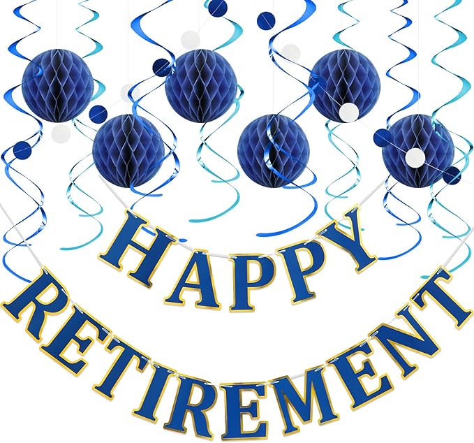 Retirement Party Decorations Kit for Women Men 16 Piece Elegant Blue