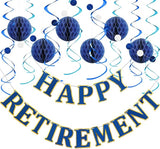 Retirement Party Decorations Kit for Women Men 16 Piece Elegant Blue