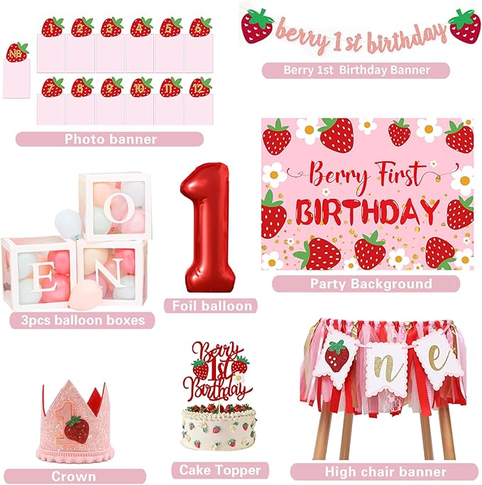 Berry Baby Girl 1st Birthday Decor Strawberry First Birthday
