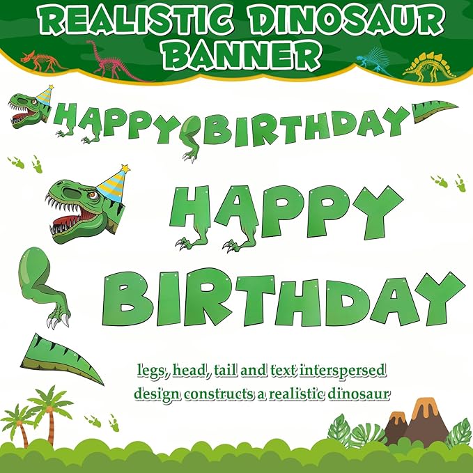 177 Pcs Dinosaur Birthday Party Supplies 25 Guest Dinosaur Theme