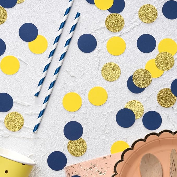 Gold Blue and Yellow Confetti Table Decoration for Graduation