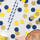 Gold Blue and Yellow Confetti Table Decoration for Graduation