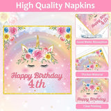 96PCS Four Ever Magical Party Paper Plates and Napkins Unicorn 4th