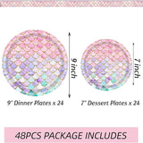 48 Pcs Mermaid Birthday Party Decorations Plates Set for 24