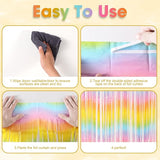 Voircoloria 3 Pack 3.3 x 8.2 ft Pastel Rainbow Foil Fringe Backdrop