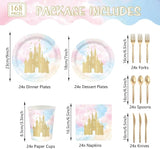 168pcs Princess Party Decorations Castle Paper Plates Napkins