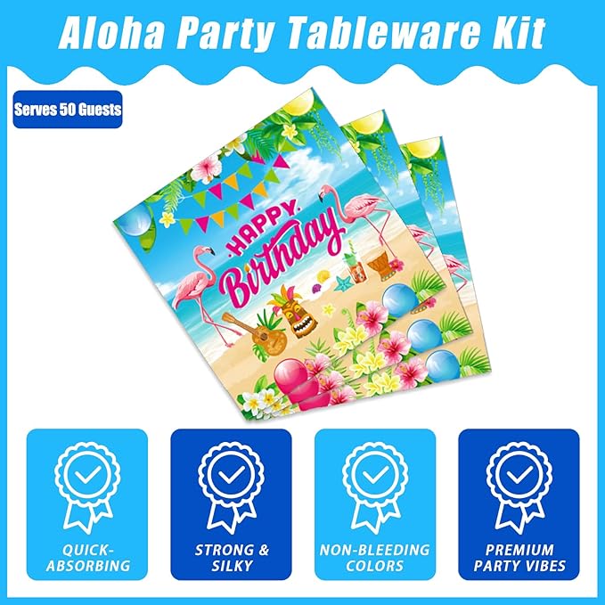 200Pcs Hawaiian Aloha Party Tableware Set Luau Tropical Birthday