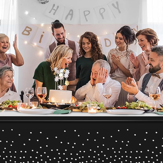 1Pcs Black Silver Tablecloth Party Decorations,Plastic Black Table