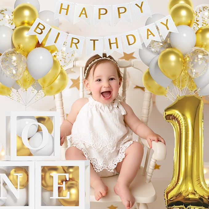 First Birthday Decorations 40 Inch Gold Number 1 Balloons HAPPY
