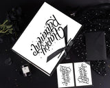 JWSCYSY 12.6" White and Metallic Black Gift Bag with Card, Ribbon and