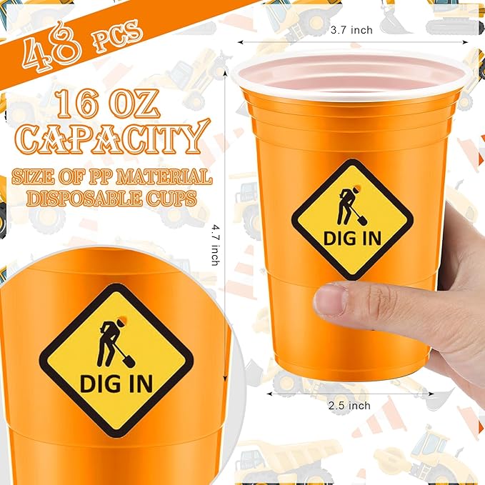 48 Pcs Construction Party Supplies Bulk 16 oz Construction Party
