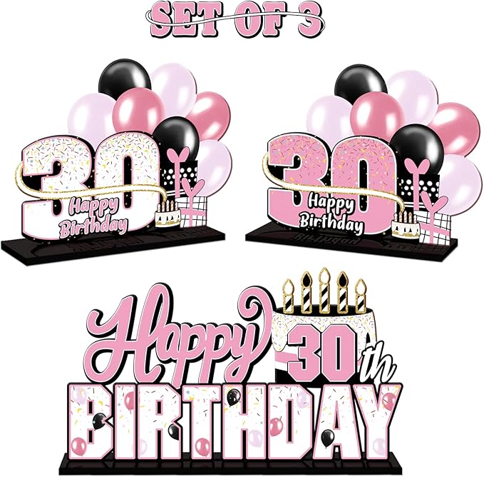Happy 30th Birthday Pink Acrylic Table Topper Centerpieces Set