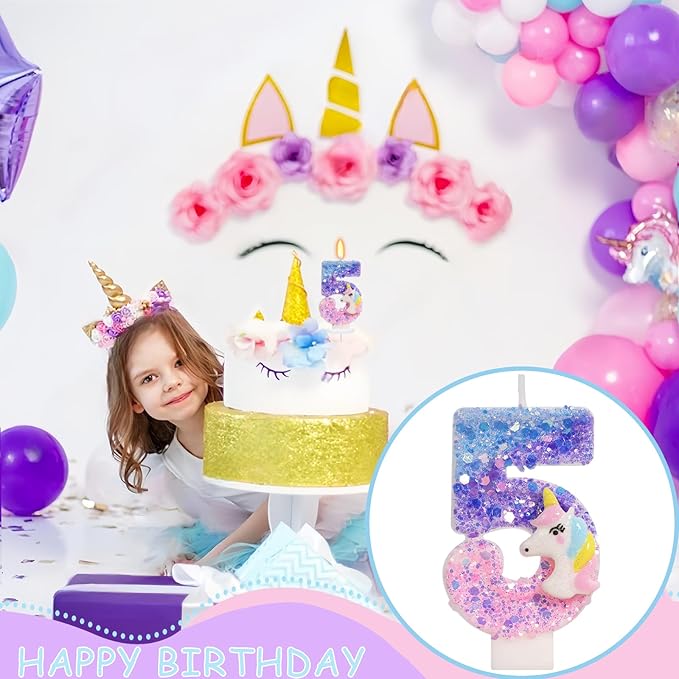 Unicorn Candle Number 5 Candle 5th Birthday Decorations for Girls