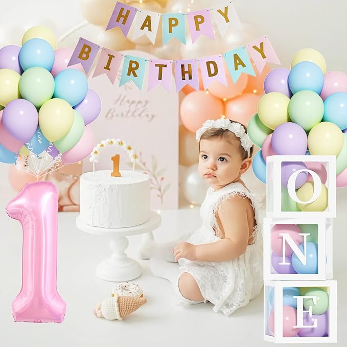 First Birthday Decorations for Girl 40 Inch Pink Number 1 Balloons