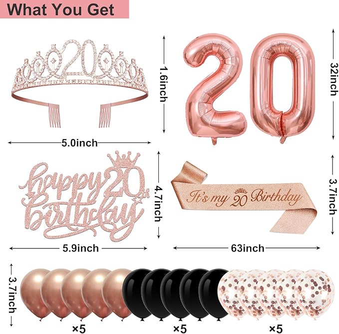 20th Birthday Decorations for Girls 32PCS 20th Birthday Party