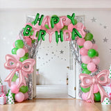 Pink and Green Happy Birthday Balloons, 31”Huge Pink Bow Aluminum