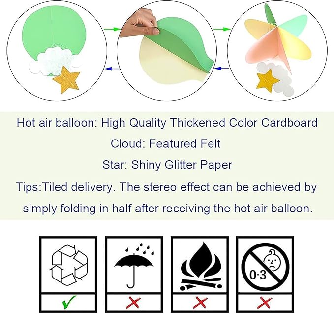Hot Air Balloon Decorations for Baby Shower Pastel Mermaid 8 Pack