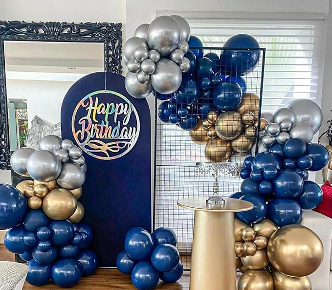 MEBAY Blue White Gold Balloons Garland Arch Kit, 141Pcs Latex