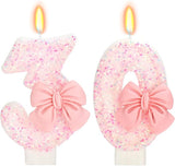 30th Birthday Candles for Cake, Pink Bow Number Cake Candles, 2.76