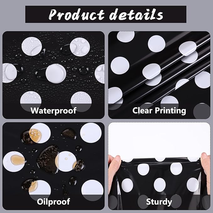 Kesfey 5 Packs Black and White Dots Table Cloth 54x108 Inch Black