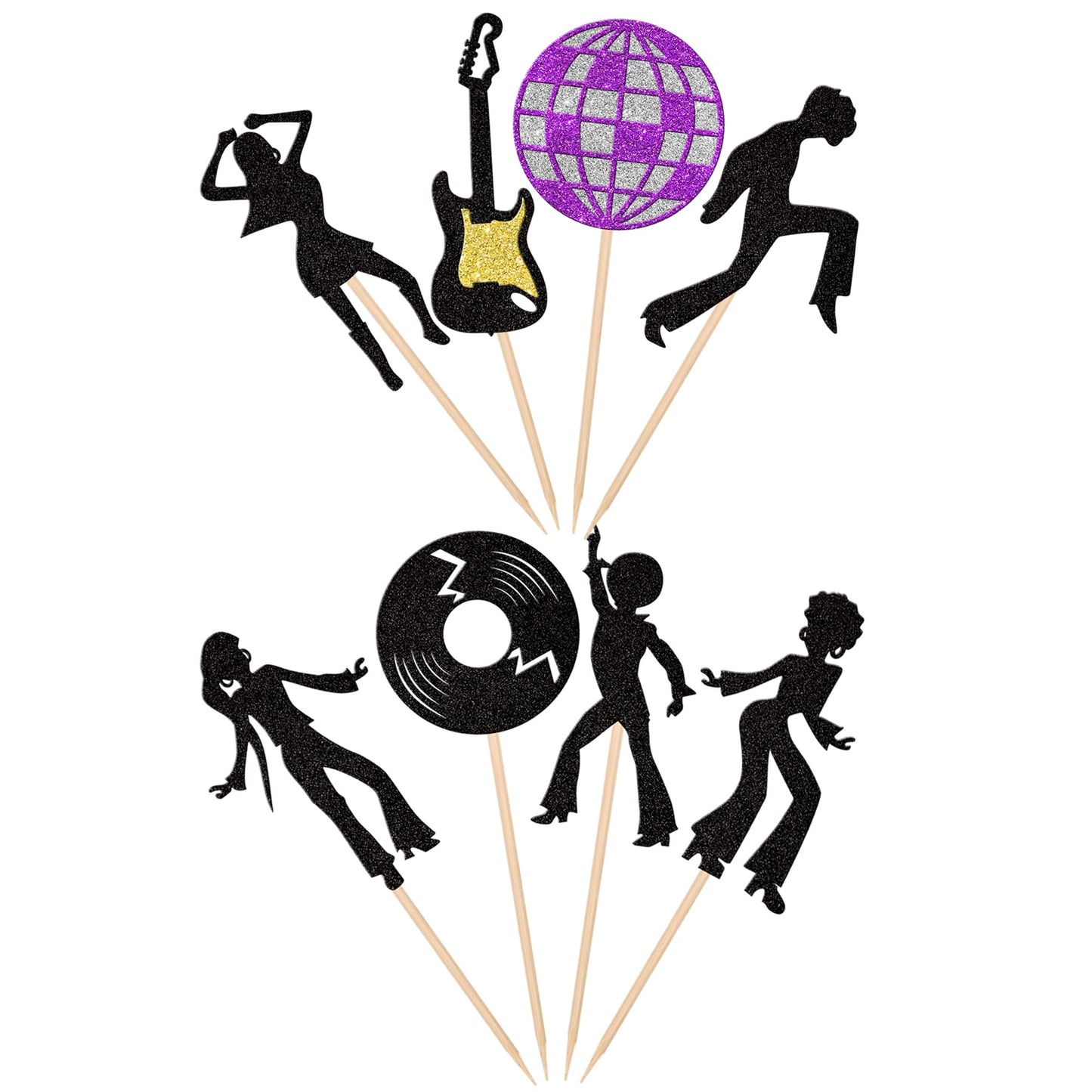 Rsstarxi 24 Pack 70's & 80's Disco Dancing Cupcake Toppers & Picks