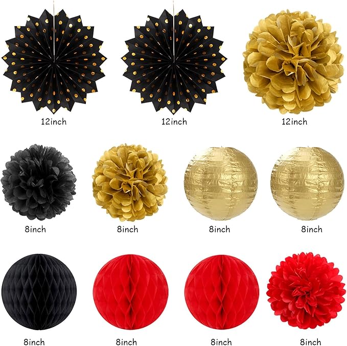 Red Black Gold Casino Theme Birthday Party Decorations 21pcs Happy