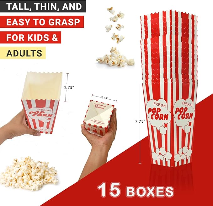 15 Movie Night Popcorn Paper Boxes Buckets 7.75 Inches Tall Large &