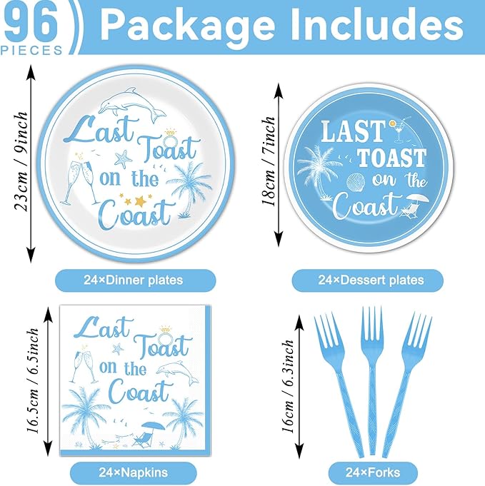 96Pcs Last Toast on the Coast Party Supplies Coastal Bachelorette
