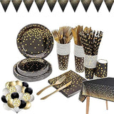 142 piece black and gold party supply set Gold polka dot party