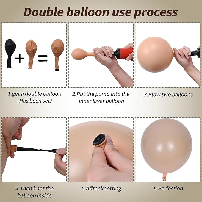 Brown Balloons, 50 PCS 12 Inch Double Stuffed Dark Light Brown Coffee