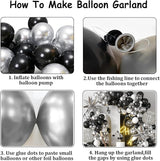 KARLURE Black Silver Balloons Arch Kit, Black Silver White Balloons