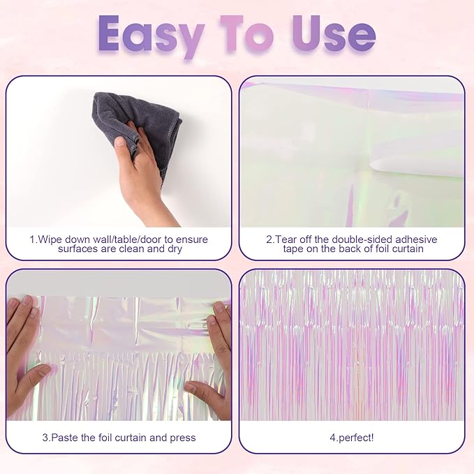 Voircoloria 3 Pack 3.3x8.2 Feet Iridescent Transparent Foil Fringe