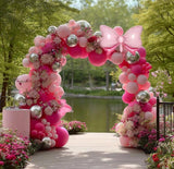 Pink Balloon Arch Kit Double Stuffed Peach Pink Bow Balloon Garland
