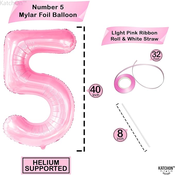 KatchOn, Giant Pink 5 Balloon Number - 40 Inch | Mylar Pink Number 5