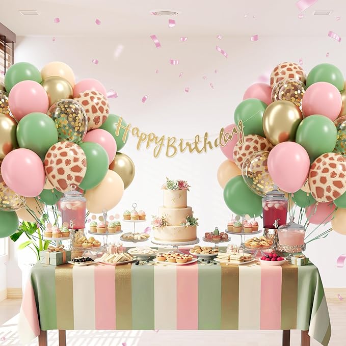 60pcs Safari Balloons 12inch, Sage Green Pink Nude Metallic Gold