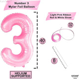 KatchOn, Large Pink Number 3 Balloon - 40 Inch | Mylar Foil Balloon