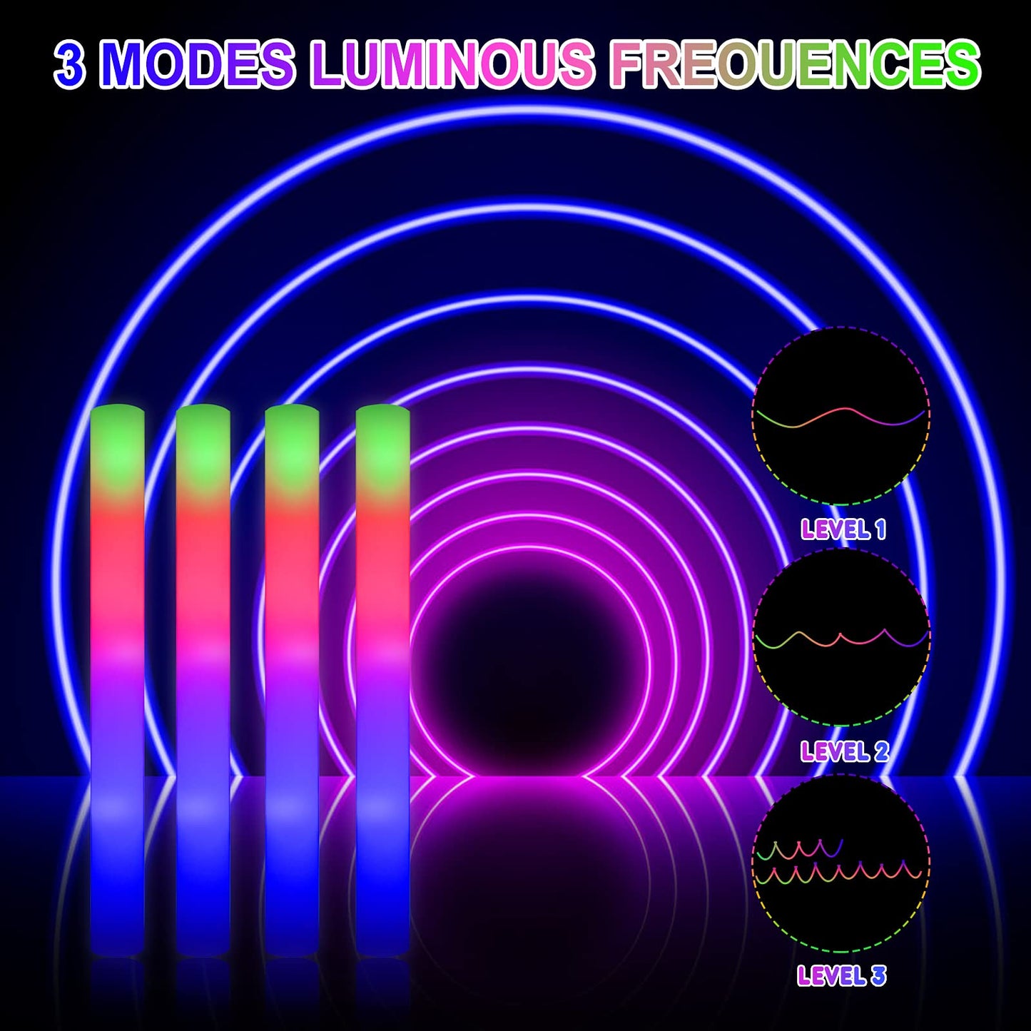 LifBetter 30 Pcs Foam Glow Sticks Bulk,Led Glow Sticks with 3 Modes