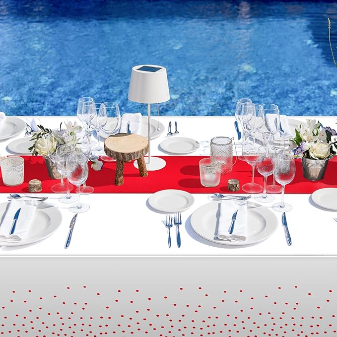 8Pack Disposable Plastic Tablecloths and Satin Table Runner Set White