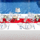 8Pack Disposable Plastic Tablecloths and Satin Table Runner Set White