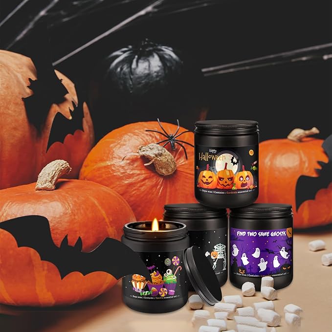 Halloween Scented Candles Set 4 Pack 7oz Each Soy Wax Candles with