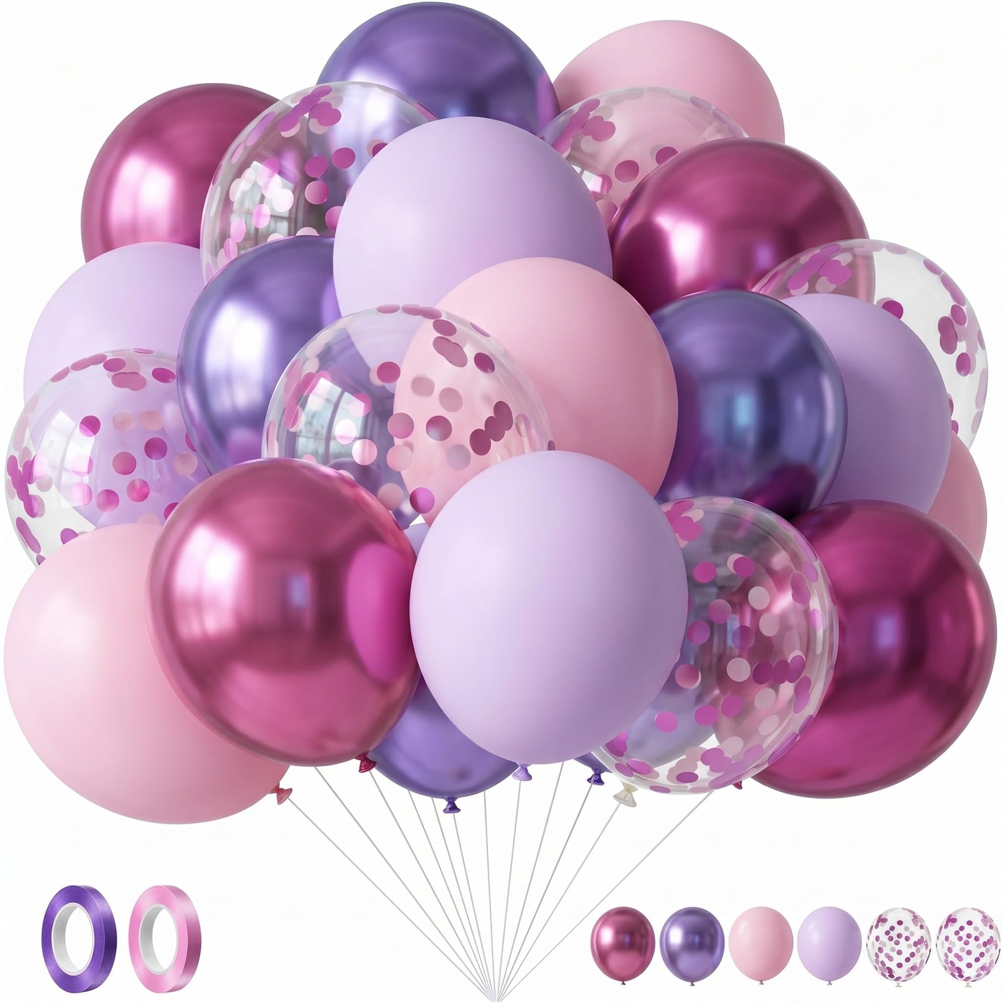 Civaner 48 Pcs Kpop Pink and Purple Balloons 12 Inch Metallic Purple