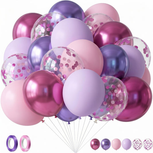 Civaner 48 Pcs Kpop Pink and Purple Balloons 12 Inch Metallic Purple
