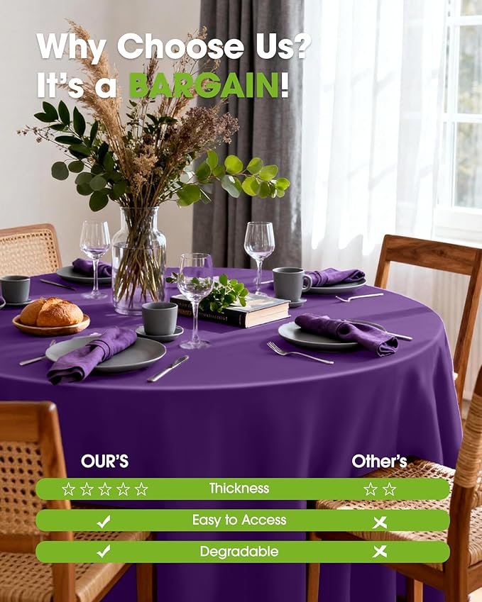 Pureegg Plastic Table Cloth Disposable 10 Pack, 84'' Round Table Cloth