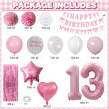 13th Birthday Decorations for Girls Pink Number 13 Balloon Bow
