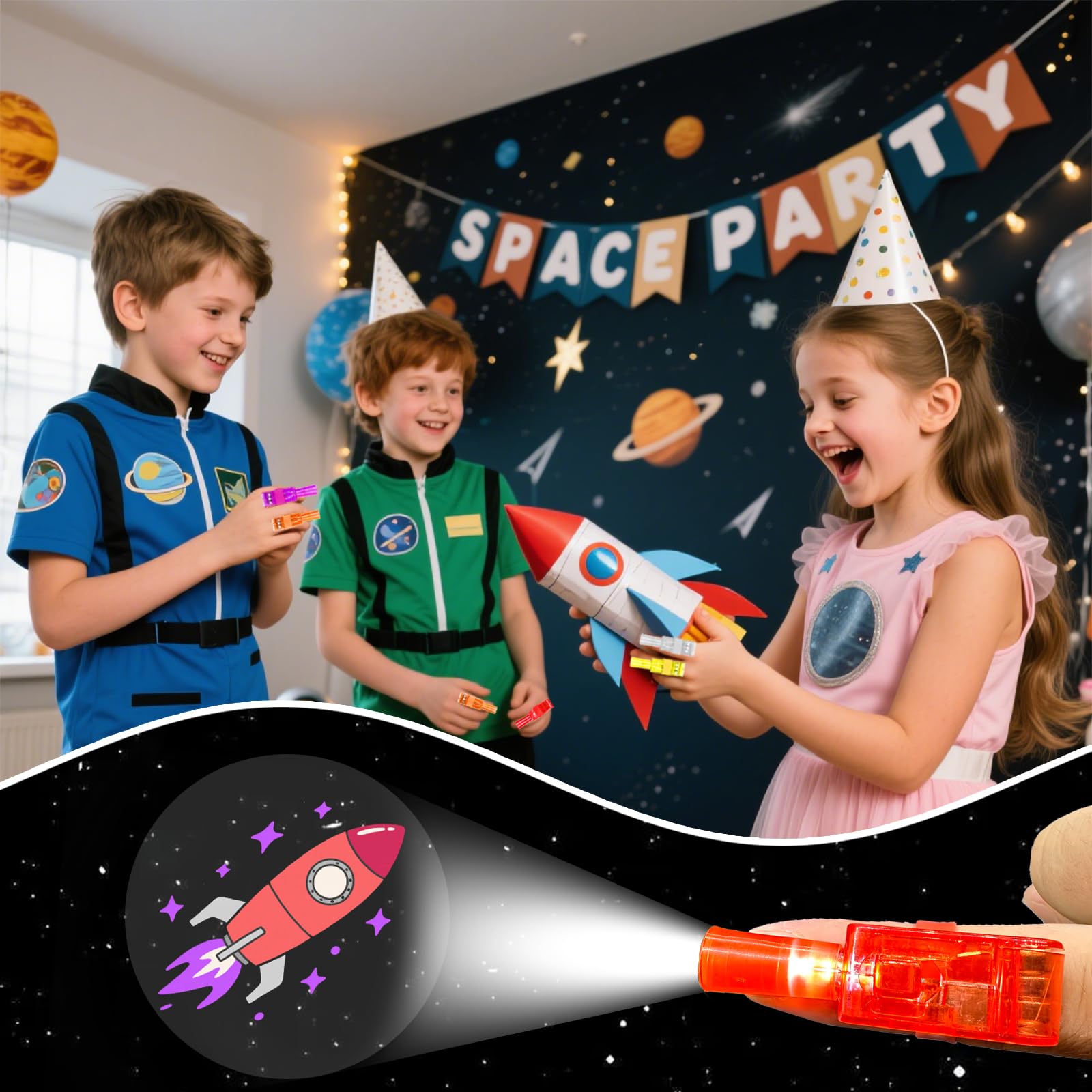 40 PCS Outer Space Party Favors LED Light Up Finger Lights