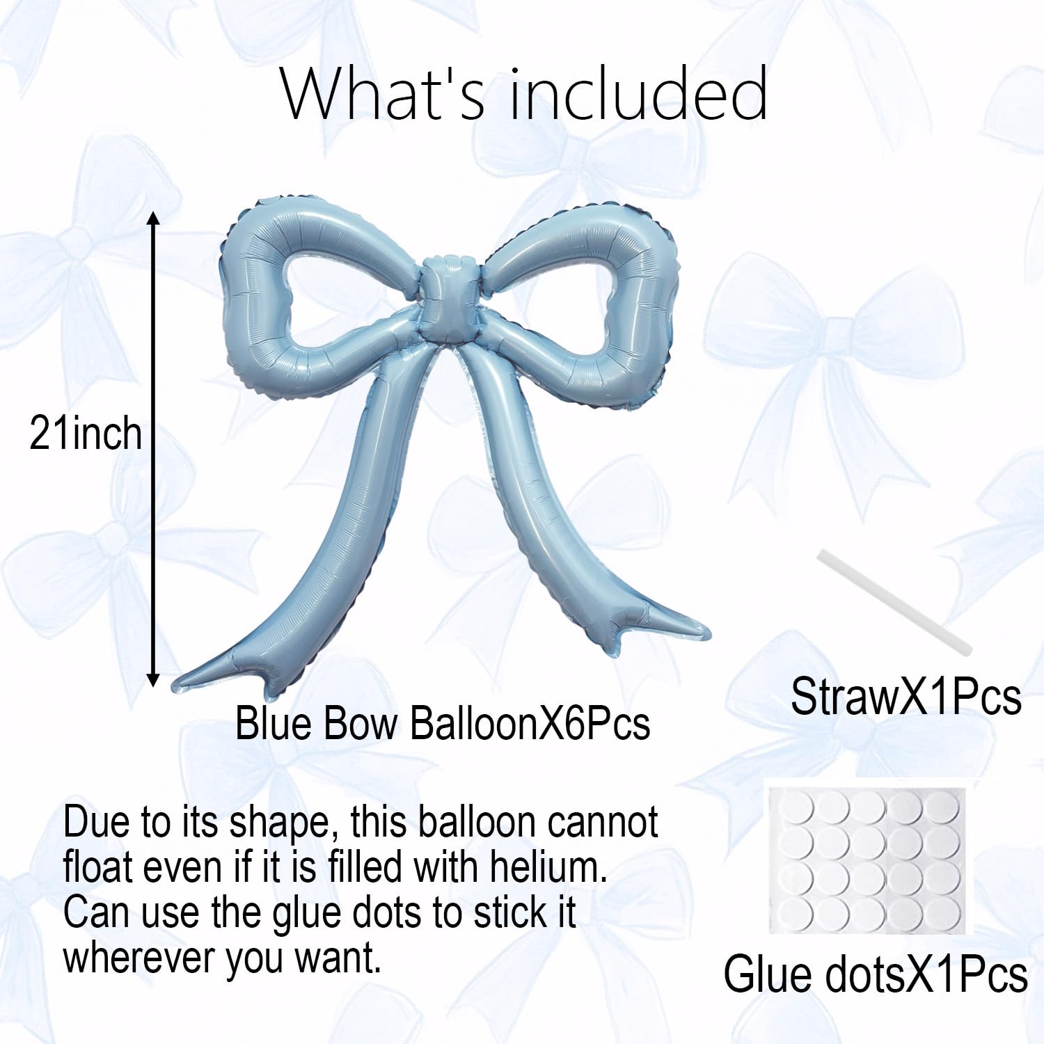 6pcs Blue Bow Foil Balloons Set Dusty Blue Bow Mylar Balloons for