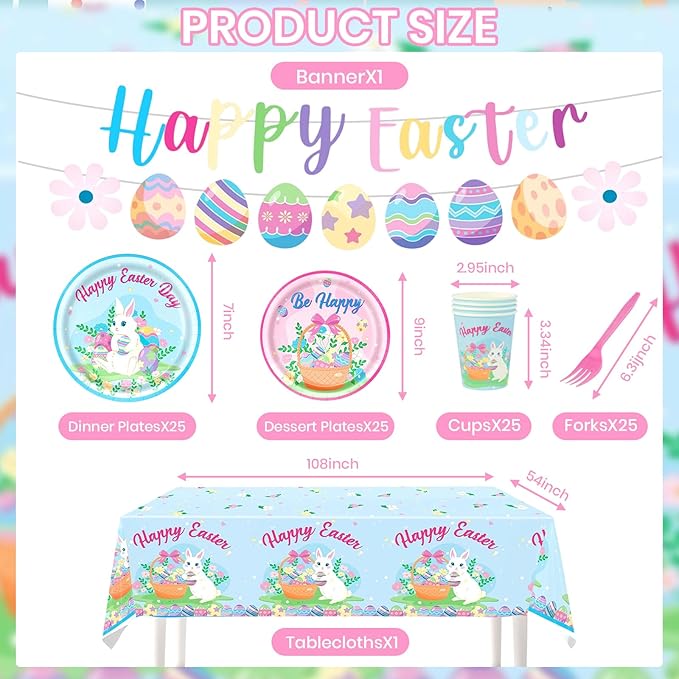 Easter Party Decorations Set Bunny Easter Party Supplies with Banner